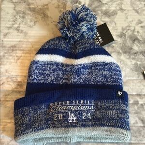47 la dodgers World Series 2024 Blue and White Cuffed Pom-Pom Hat